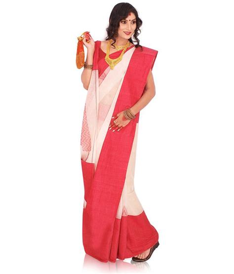 Mac Bengali White And Red Border Cotton Saree Buy Mac Bengali White