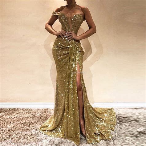 stunning gold mermaid prom dress leg split women evening party wear maxi gowns custom made