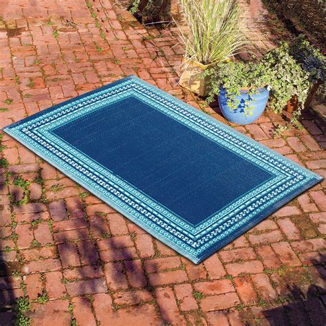 Blue Outdoor Patio Mat With Bordered Edge 72l X 48w Collections Etc