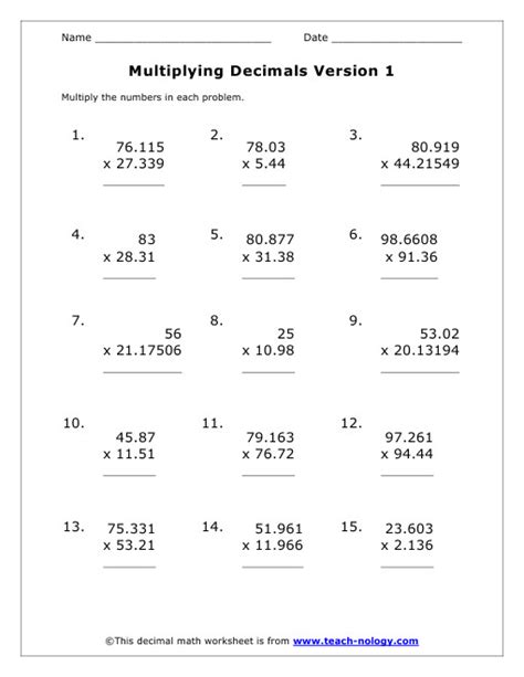 Multiplication of decimals that have a product less than 0.1. Decimal Operations Worksheet | Homeschooldressage.com