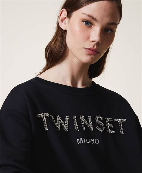 Sweatshirt With Logo And Embroidery Woman Black Twinset Milano
