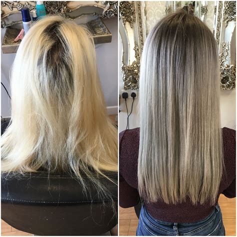 Grey Toners Used To Blend Existing Bleached Hair Into Roots Blonde
