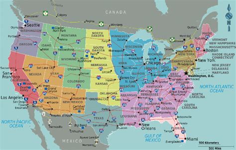 Usa Map With States And Major Cities