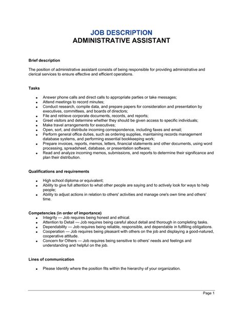 Administrative Assistant Job Description Template By Business In A Box™