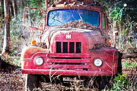 Vintage Car Print Truck Wall Art Red Rustic Home Decor Large Canvas