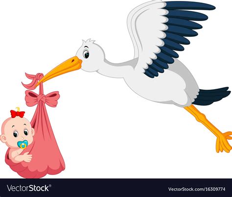 Stork With Baby Cartoon Royalty Free Vector Image