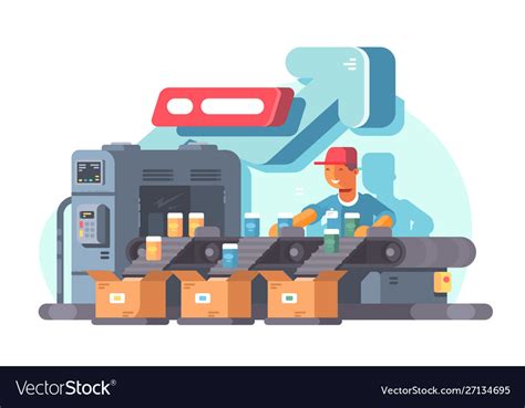 Factory Worker Standing On Sorting Line Royalty Free Vector