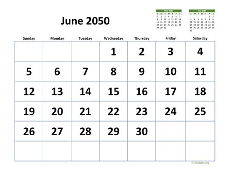 June 2050 Calendar With Extra Large Dates