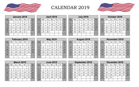 Usa Holidays Calendar 2019