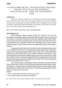 Kalimat Deklaratif Analisis Fungsi Sintaksis Bahasa Tulis Di Kalangan