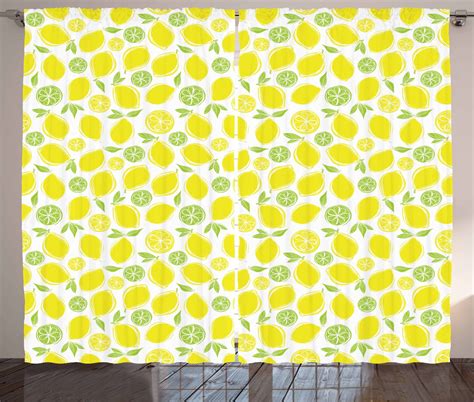 Lemons Curtains 2 Panels Set Simplistic Citrus Fruits Hubbly Drawing