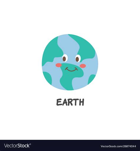 Cute Happy Smiling Earth Planet Flat Cartoon Vector Image