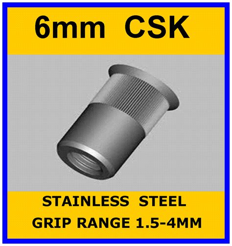 6mm Stainless Steel Countersunk Rivnut Nutsert Qty 10 Ebay