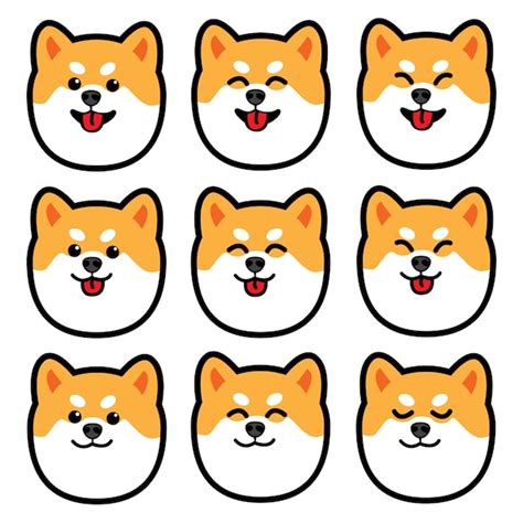 Premium Vector Cute Shiba Inu Dog Emotions Icon Set