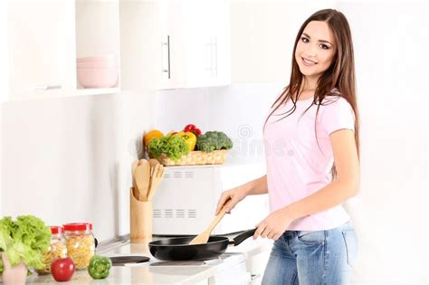 Woman Cooking Dinner Stock Photo Image Of Caucasian 133607490
