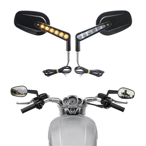 Rear View Mirror With Led Front Turn Signal Indicator For Harley Sma