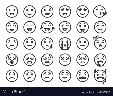 Emoticons Outline Emoji Faces Emoticon Funny Vector Image