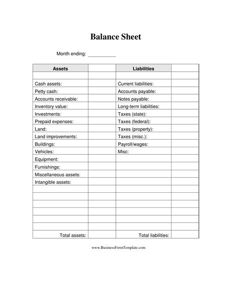 Printable Balance Sheet Business