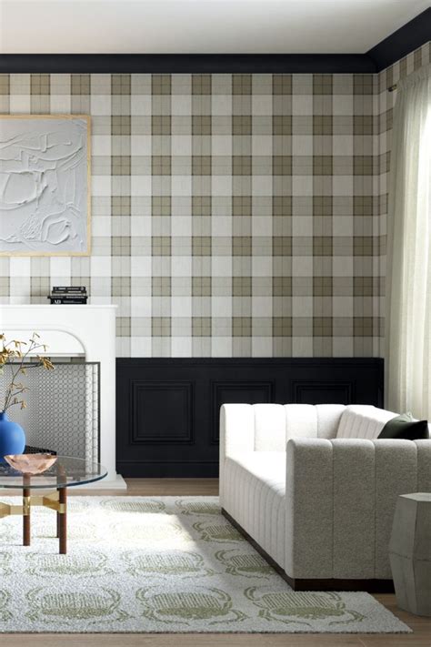 Phillip Jeffries Paxton Plaid Wallcovering Traditional Living Room