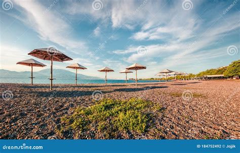 First April Warm Days On The Nafpaktos Beach Colorful Spring View Of