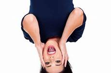upside down woman hanging young beautiful stock isolated royalty surprised looking kid boy depositphotos