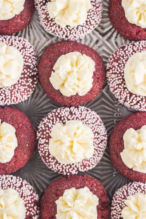 Red Velvet Thumbprint Cookies With Cream Cheese Frosting