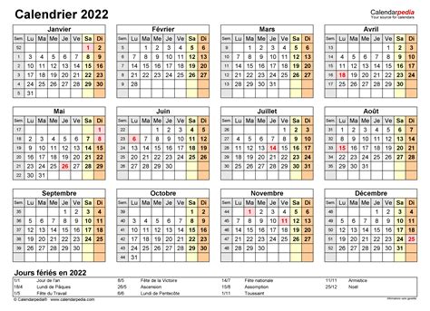 Calendrier 2022 Excel Word Et Pdf Calendarpedia