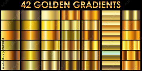 Set Of 42 Golden Color Illustrator Gradients With Black Backgrou Stock