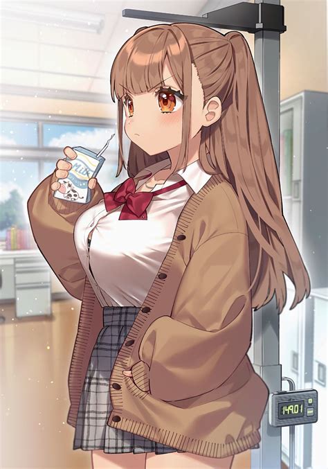 Safebooru 1girl Angry Blurry Blurry Background Bow Bowtie Breasts Brown Eyes Brown Hair