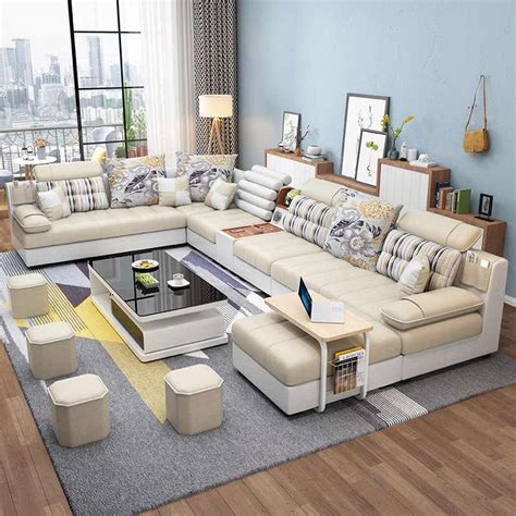 New Arrival Modern Design U Shaped Sectional 7 Seater Fabric Corner