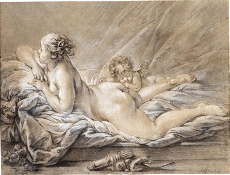 Recumbent Female Nude With Cupid A Fine Line Master Works On Paper