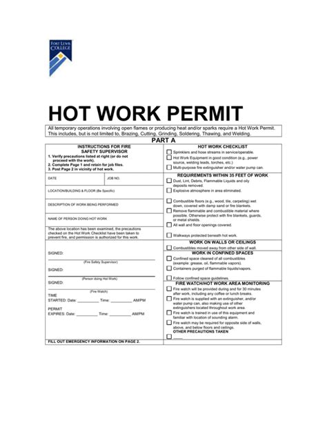 Hot Work Permit Template Fill Online Printable Fillable Blank