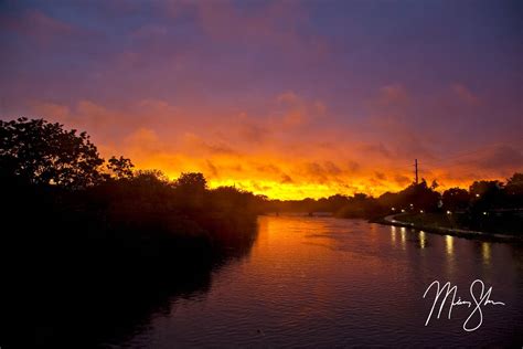 Fiery Arkansas River Sunset Wichita Kansas Mickey Shannon