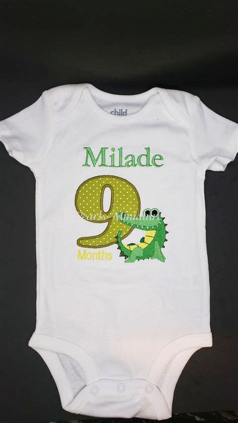 Embroidered Gator Monthly Milestone Baby Onesie Baby Onesie Baby