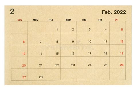 February 2022 Brown Calendar Made From Recycled Paper Isolated On White