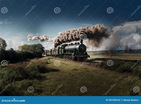 Vintage Steam Train Passing By Stock Illustration Illustration Of