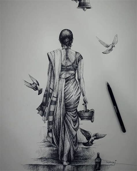 Indian Inspired Ballpoint Pen Drawings Pen Art Drawings Ink Pen Art