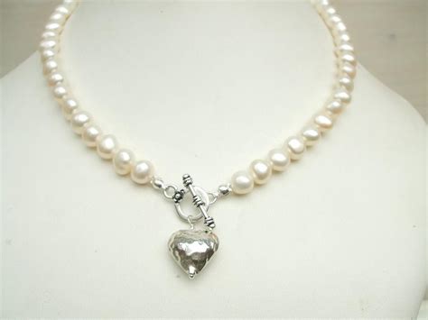 Designer White Ivory Freshwater Pearl Necklace 925 Sterling Silver Heart Pendant Ebay