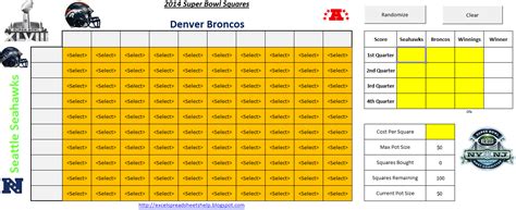 Download 2014 Super Bowl Squares Spreadsheet Excel Pinterest