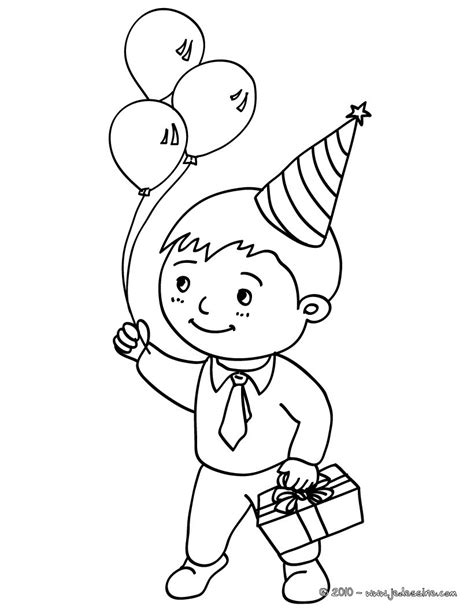 Coloriages Petit Garçon Avec Son Cadeau Danniversaire Et 3 Ballons