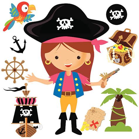 Best Funny Cute Cartoon Pirate Girl Illustrations Royalty Free Vector