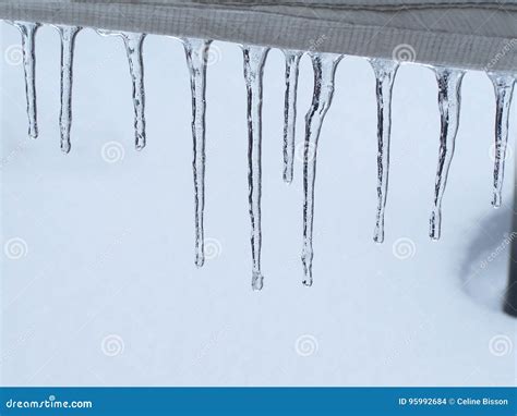 Close Up Of Icicles On Railing Stock Photos Stock Photo Image Of Cold