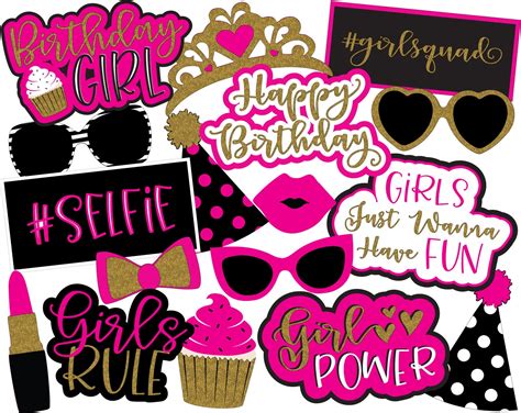 Girls Birthday Photo Booth Props Instant Download Hot Pink Etsy