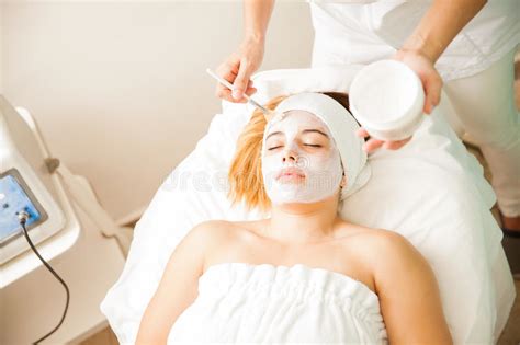 Therapist Doing Facial Treatment To Woman Stock Image Image Of Face
