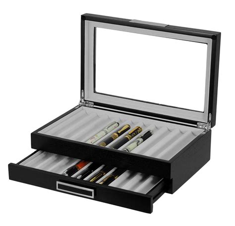 20 Piece Black Ebony Wood Pen Display Case Storage And Fountain Pen Co