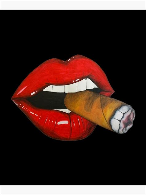 Sexy Women Smoke Cuban Cigar Red Lips Smoking Art Print