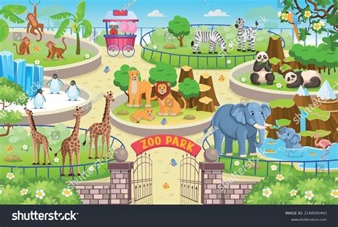 Zoo Map With Enclosures With Animals Outdoor Park Entrance With Green