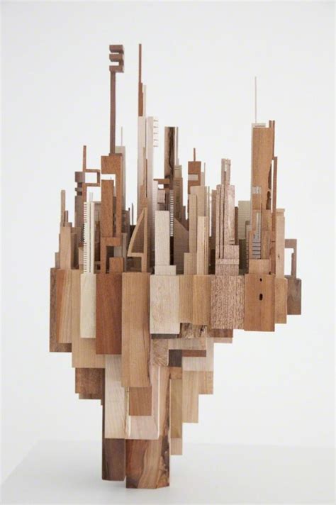 Geometric Wooden Sculptures Depict Abstract Cityscape Formations