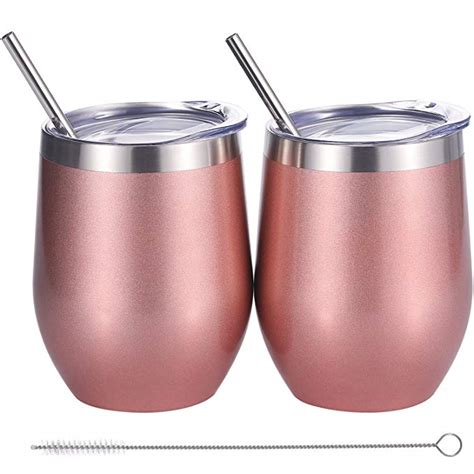 skylety 12 oz double insulated wine tumbler stainless steel tumbler cup with lids and straws