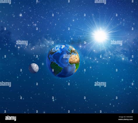 El Planeta Tierra La Luna Y El Sol Que Brilla Detrás En El Espacio